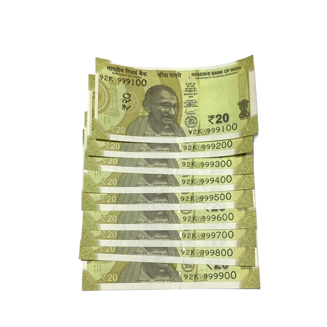 Rs 20 Note Set of 9 starting 999 | Rare Collectible Item