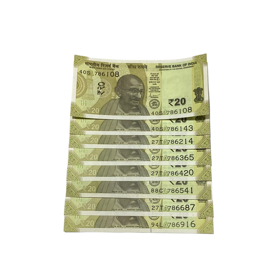 Rs 20 Note Set of 8 Starting 786 Holy Bismillah Number | Rare Collectible