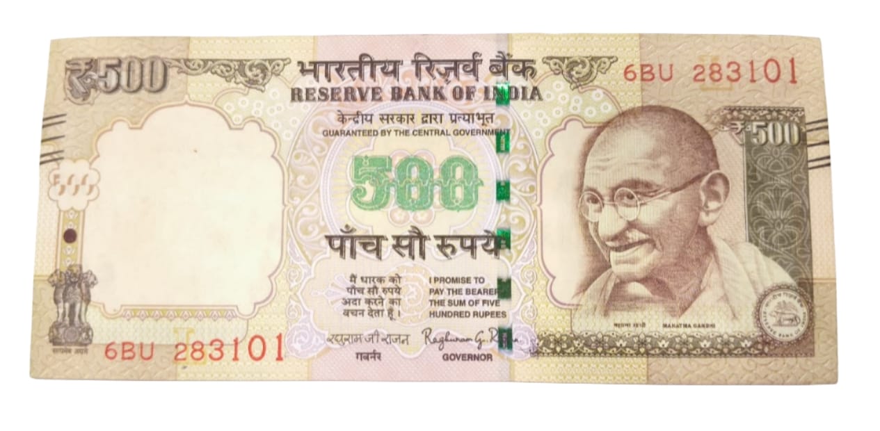 Rare ?500 note packet with serial number 283101, old Gandhi series RBI issue, 100 UNC notes full bundle