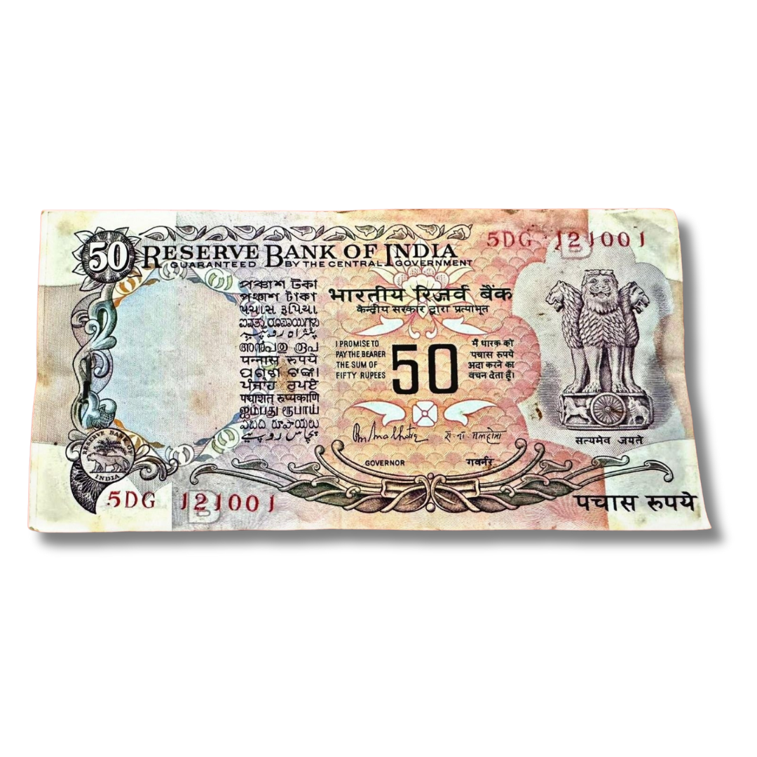 ?50 Rare Birthday Note Packet – Prefix 5DG | Serial 121001 | Governor R. N. Malhotra | Parliament Back