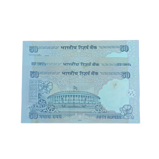 Rs 50 note old parliament denomination extrmly rare 000786 786000 786786 gem unc condition rare 3 note combo