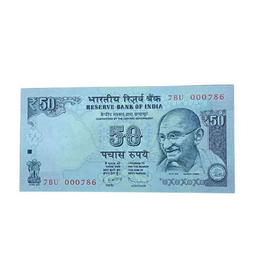 Rs 50 bank note rare number 000786 gem unc condition old paten