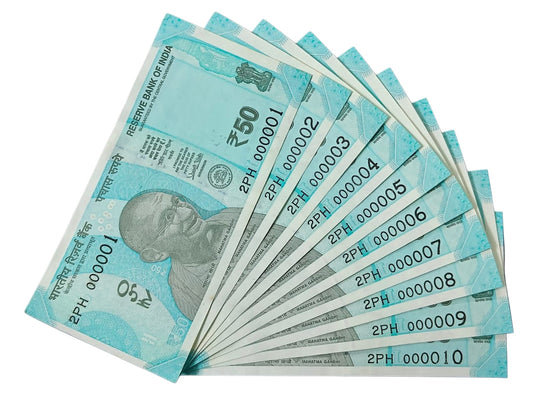 Rs 50 Fancy Number Note Bundle – Serial 000001 to 00010 | Rare Consecutive