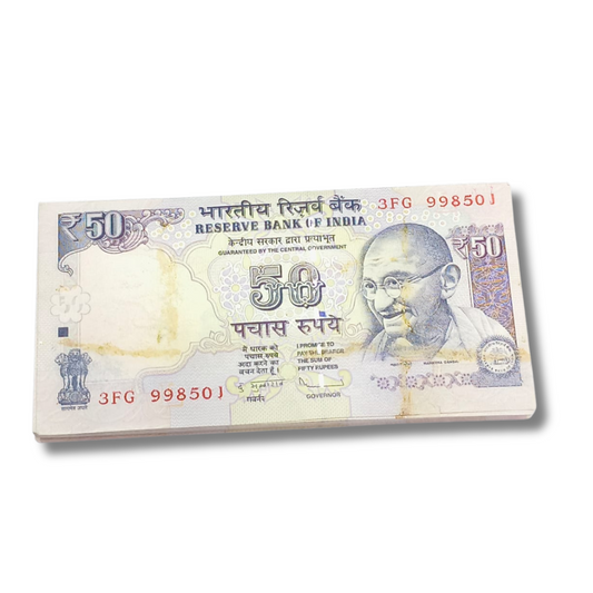 Rare Rs 50 note packet serial number 998501, D. Subbarao signed, UNC 100 notes bundle for collectors