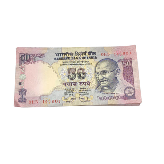 Rare ?50 note packet with serial number 141901, Bimal Jalan signed 100 UNC notes full bundle