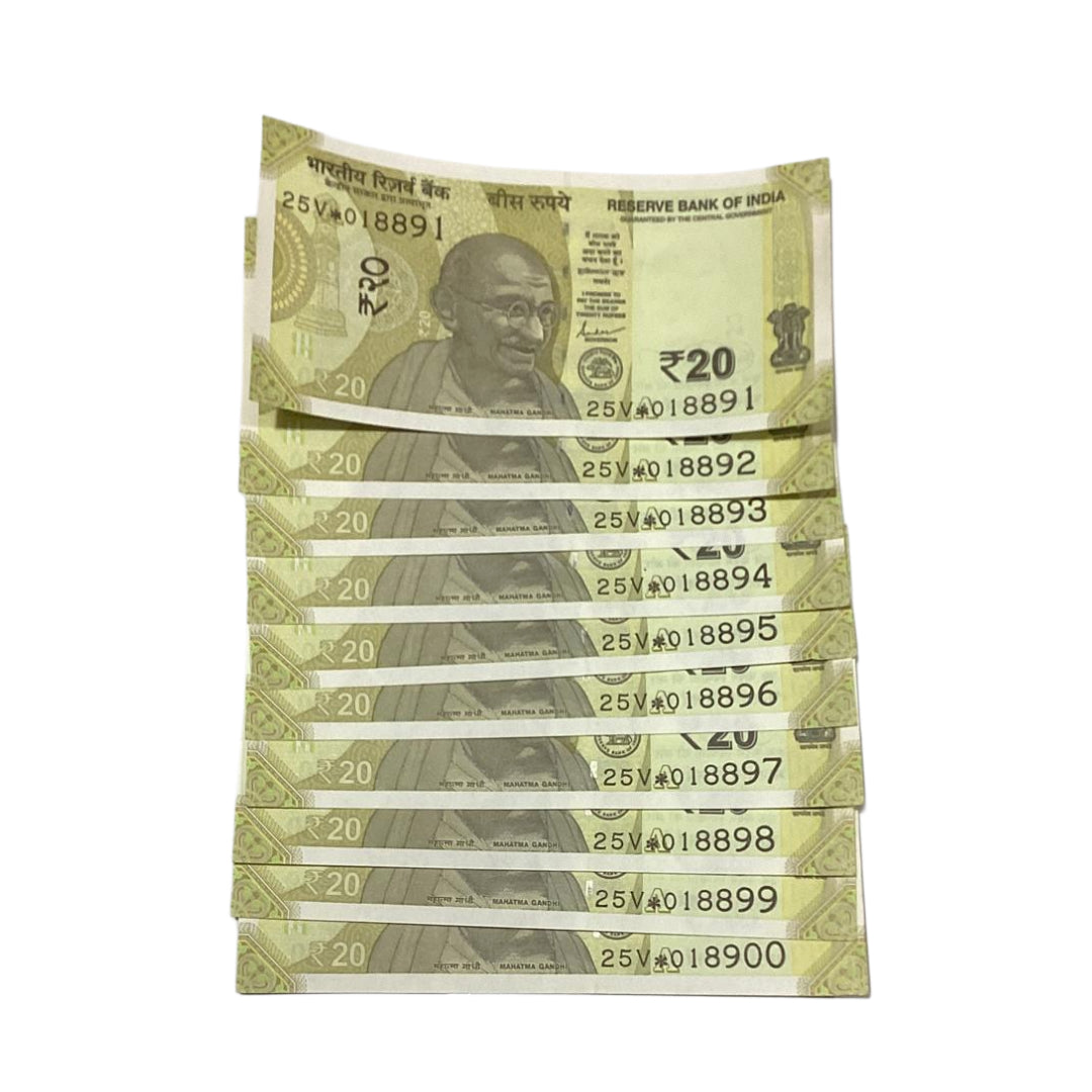 Rs 20 Note Set of 10 Star Notes Serial | Rare Collectible Item