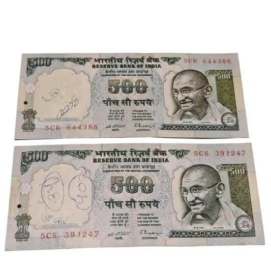 Rs 500 old Issue C rangrajan sign silver thread 2 note Each note for 850/-