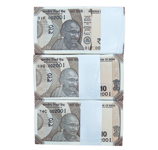 Rupee  10 serial super birthday 002001 each packet  3000  unc  condition