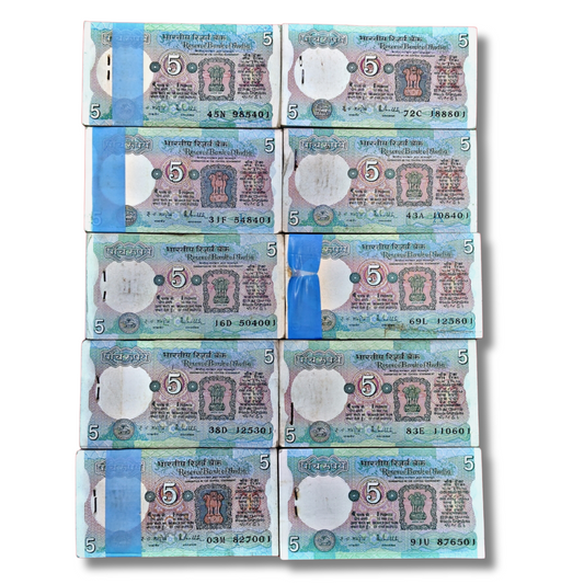 Rs 5 tractor tractor 10 packet 10 sireal  101.201.301.401.501.601.701.801.901 Gem unc condition governor name R N Malhotra