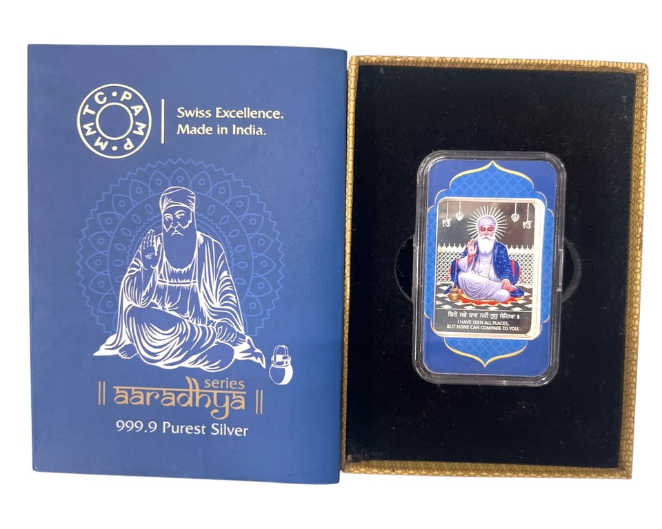 Guru Nanak Dev Ji 999.9 Pure Silver Bar from Aaradhya Series with Box