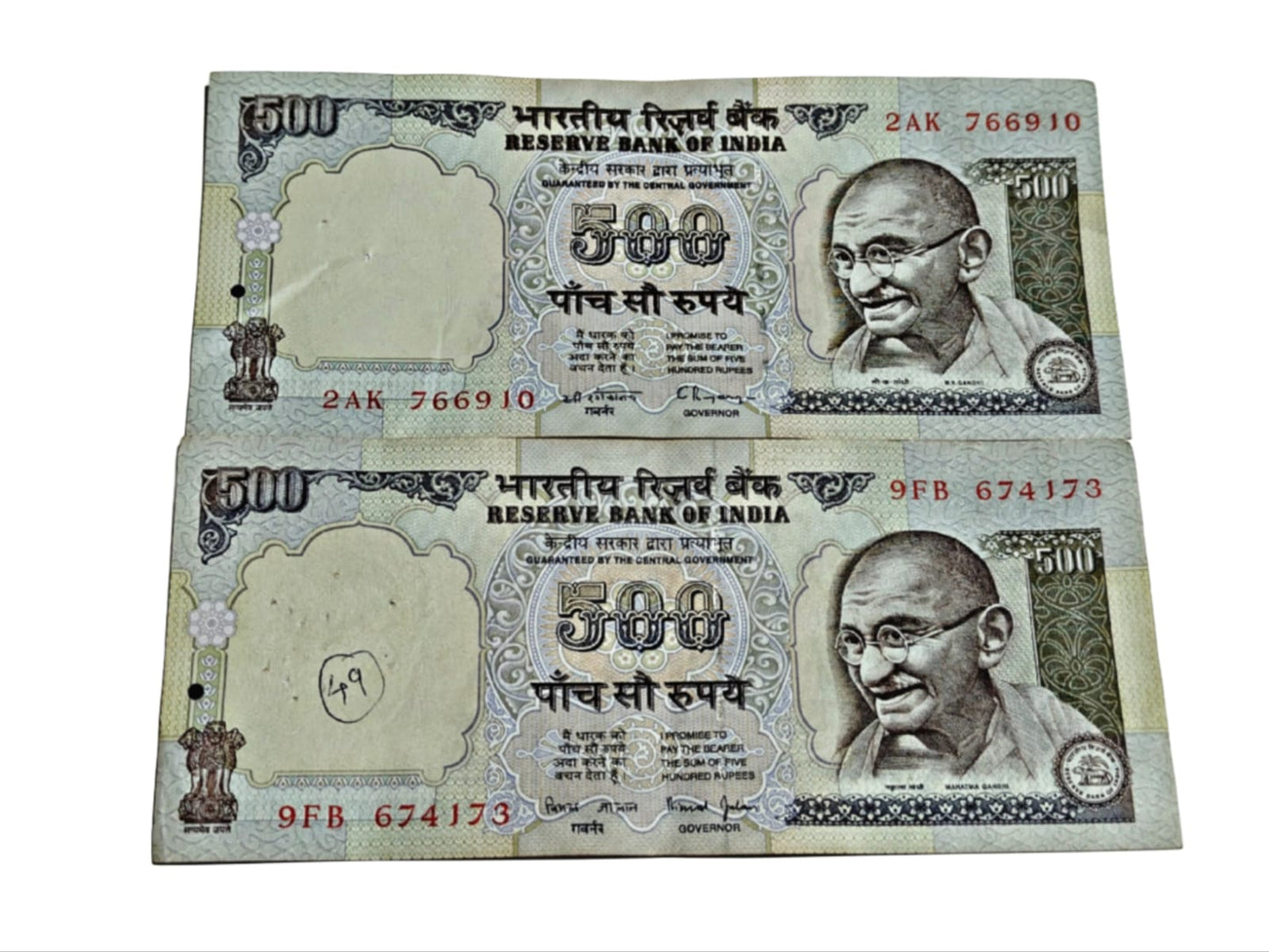 Rare ?500 silver thread note from RBI old Gandhi series, featuring silver vertical security thread, collectible discontinued Indian currency