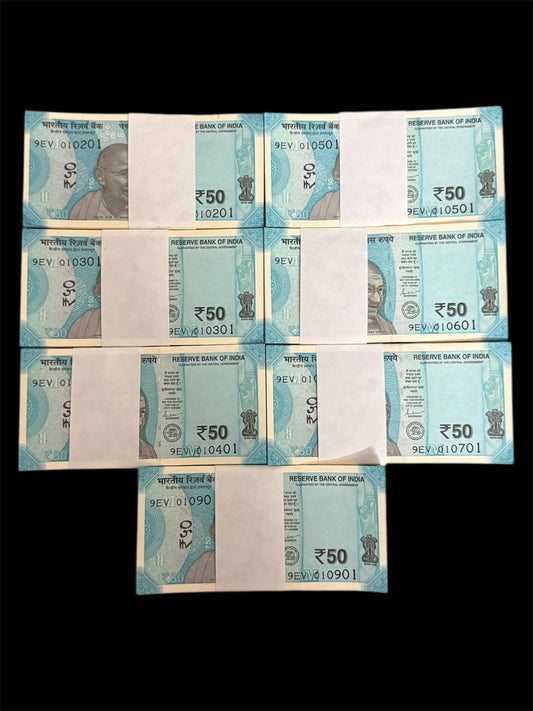 Rs 50 note packet  100 pis each bundle price. 6100 rare