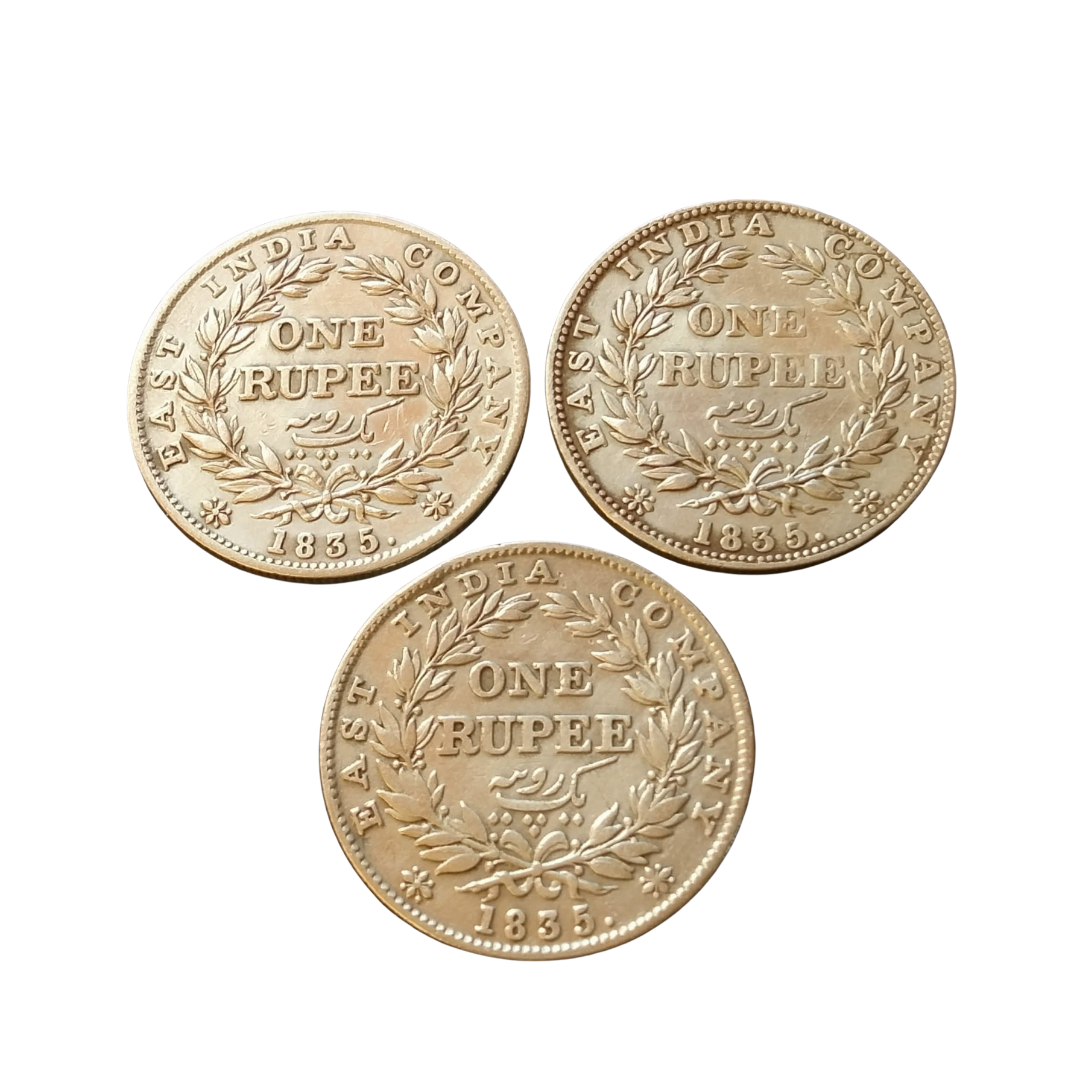 SILVERBRITISH INDIA YEAR 1835 RARE RUPEE
 KING  WILLIAM.   
1  RS MINT MARK    c mint 
 2  F   MINT MARK     c mint 
 3   NO MINT MARK   B mint 
EAST INDIA COMPANY
Different mint mark collection